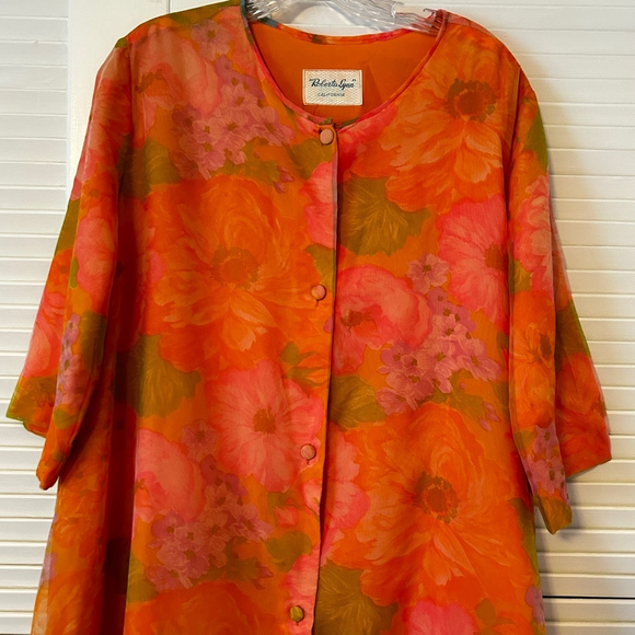 Vintage Roberta Lynn Long Robe, Housecoat L/XL Orange Pink - Picture 2 of 11